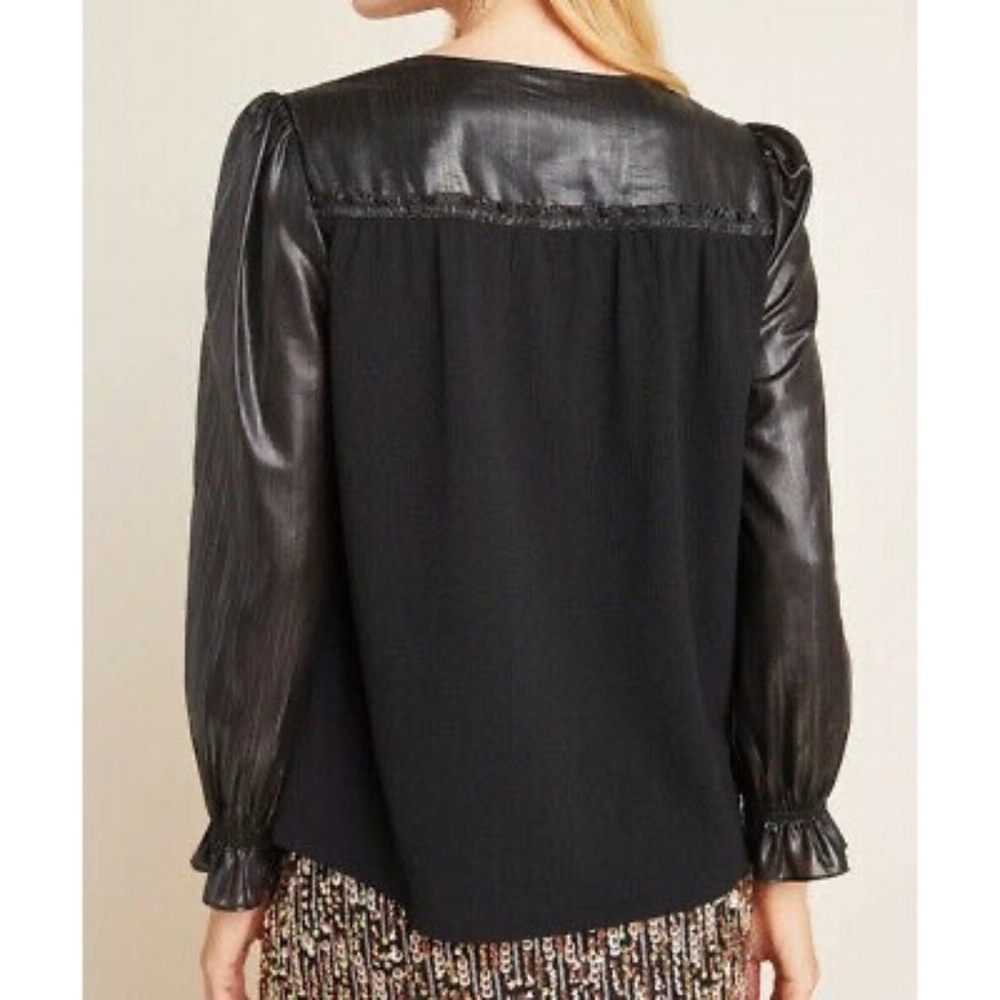 Current Air | Anthro Bristol Metallic Finish Statement Sleeve Blouse - Picture 3 of 16